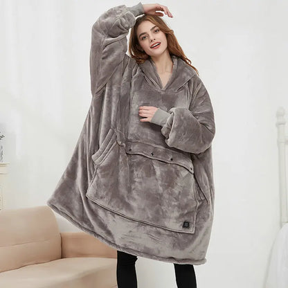 USB Heated Flannel Hoodie Blanket