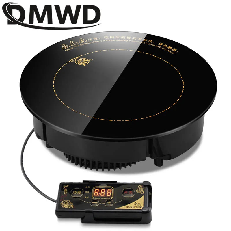 DMWD 3000W Round Electric Magnetic Induction Cooker Wire Control Black Crystal Panel Hotpot Cooktop Stove Cooktop Hot Pot Oven