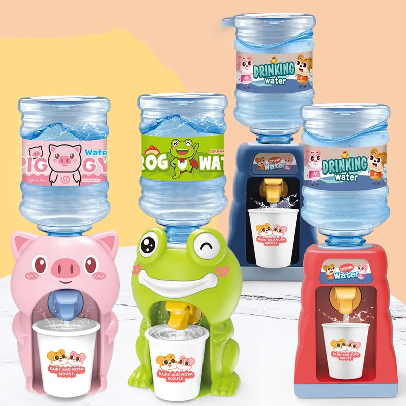 Mini Water Dispenser for Children Kids Gift Cute Cold/Warm Water Juice Milk Drinking Fountain Simulation Cartoon Pig Kitchen Toy