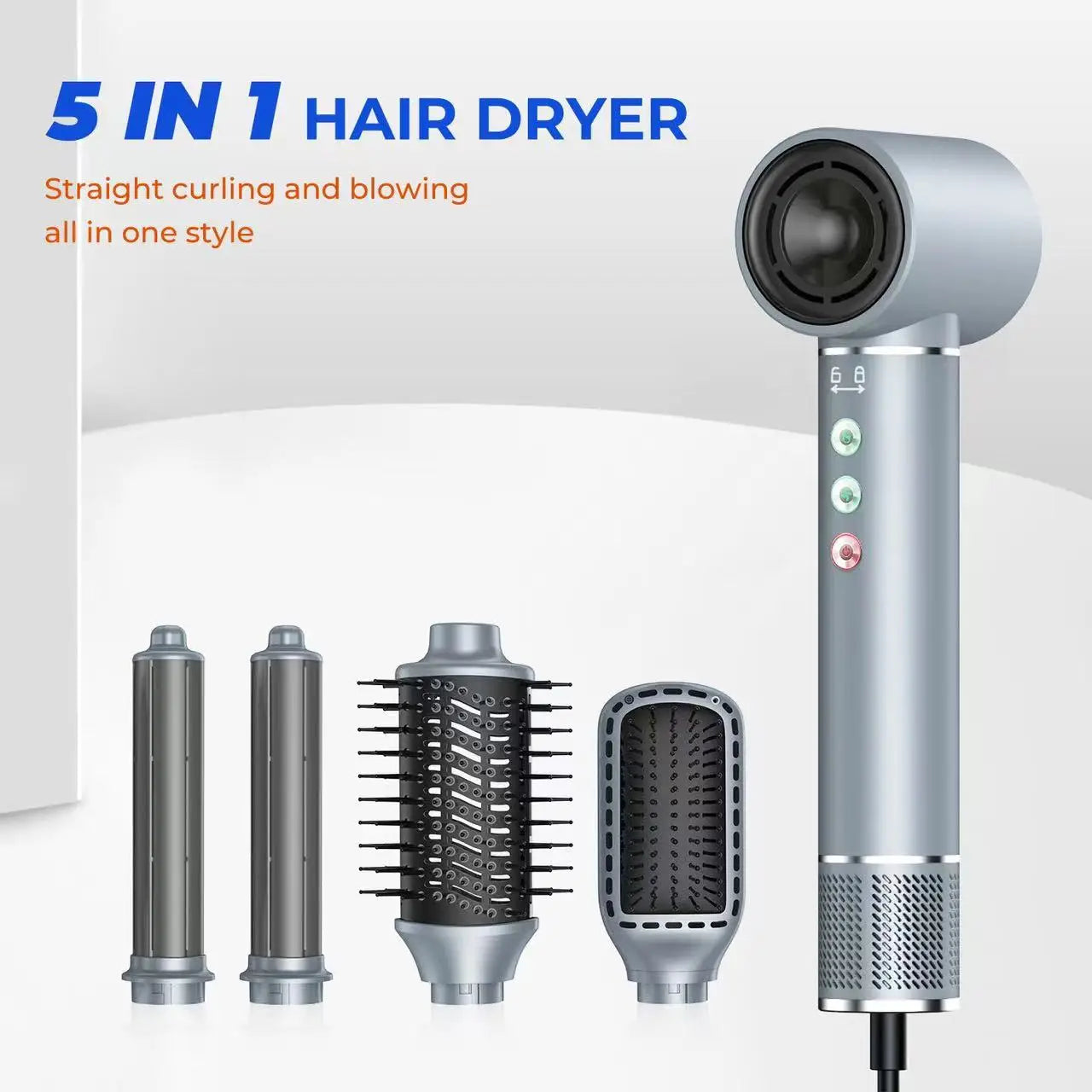 1400W Professional 5 in 1 Hair Dryer With Comb High-Speed Hot Air Brush Negative Ions Blow Dryer Brush Air Styling Curling Iron