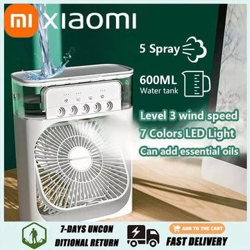 Xiaomi New Mini Portable Fan Air Conditioners USB Electric Fan Air Cooler LED Night Light Water Mist Fun 3 In 1 Air Humidifier