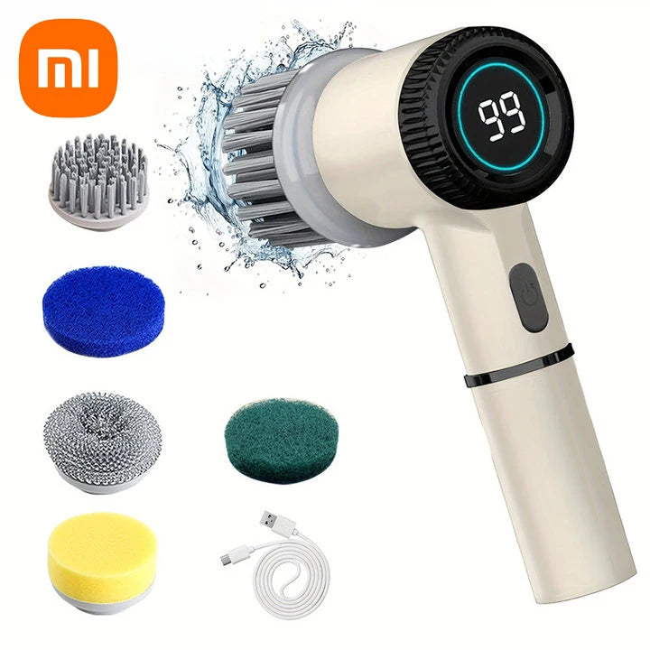 Xiaomi Electric Cleaning Brush Multifunctional Kitchen Bathroom Toilet Portable Powerful Clean Brush 5 Brush Heads LED Display