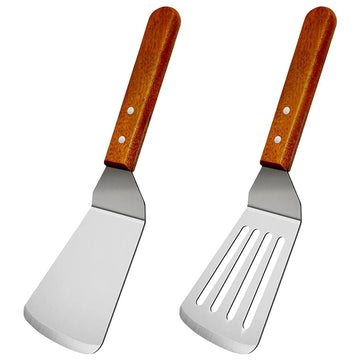 Metal Spatulas for Cast Iron Skillet, Fish Egg Grill Slotted Spatula Turner with Wood Handle - Cooking Utensils