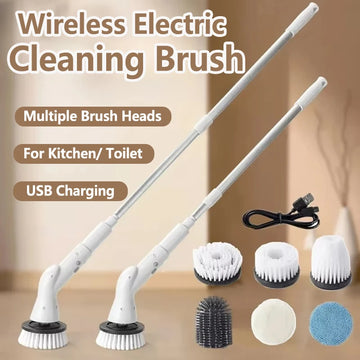 6-in-1 Wireless Electric Cleaning Brush Cordless Electric Rotary Cleaning Brush Shower Cleaning Brush Scrubber Kitchen Bathroom