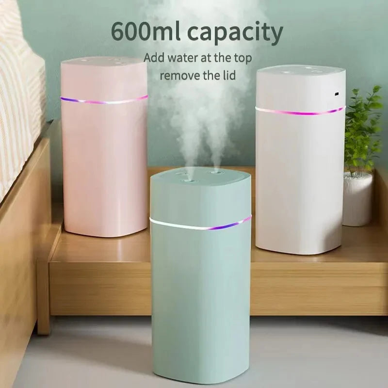 Creative Dual Nozzle Humidifier Desktop Home Bedroom Car Aromatherapy Silent Oil Diffuser Usb 7 Color Ambient Light