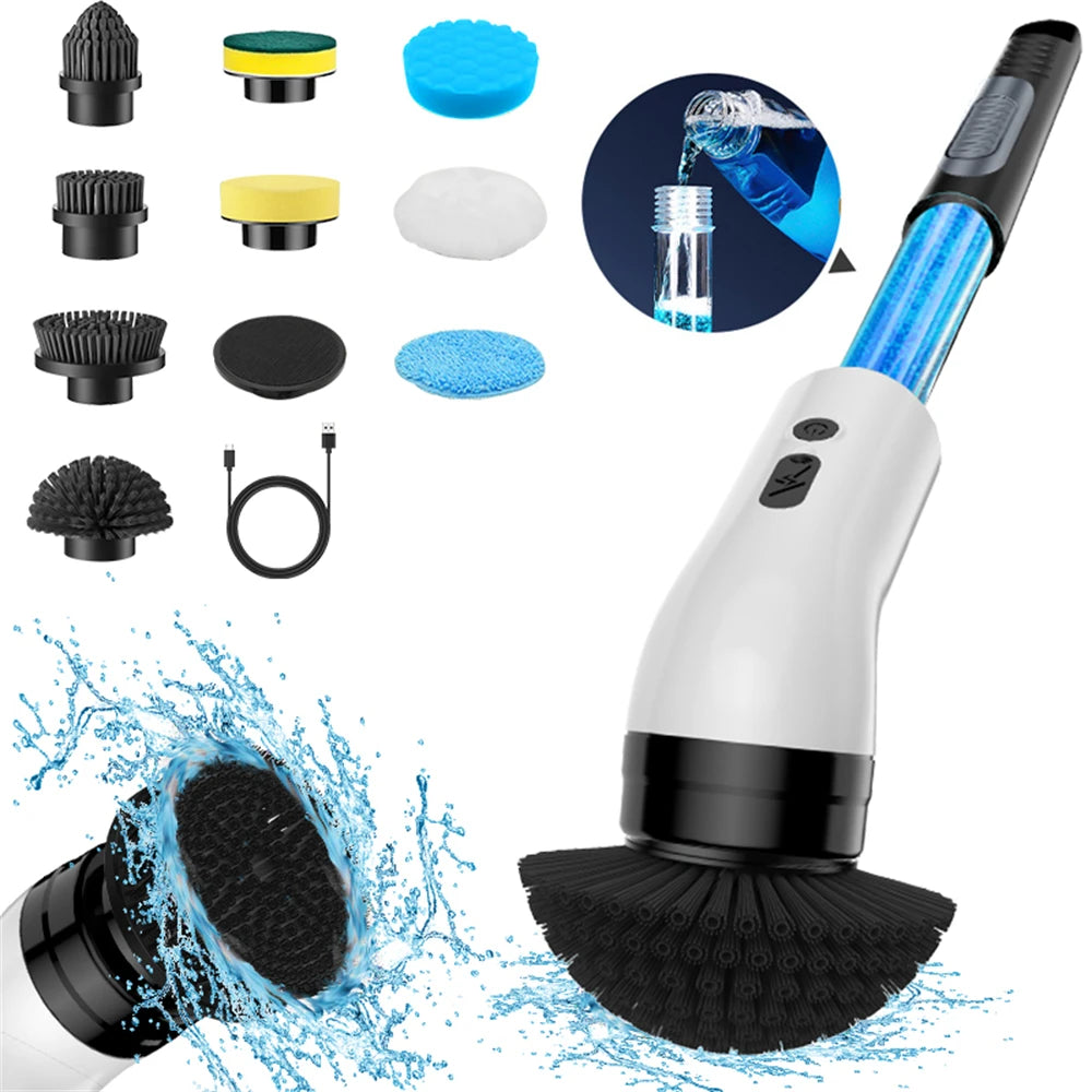 9 in 1 electric cleaning brush, handheld liquid filling cleaning brush, long handle telescopic electric brush, electric mop