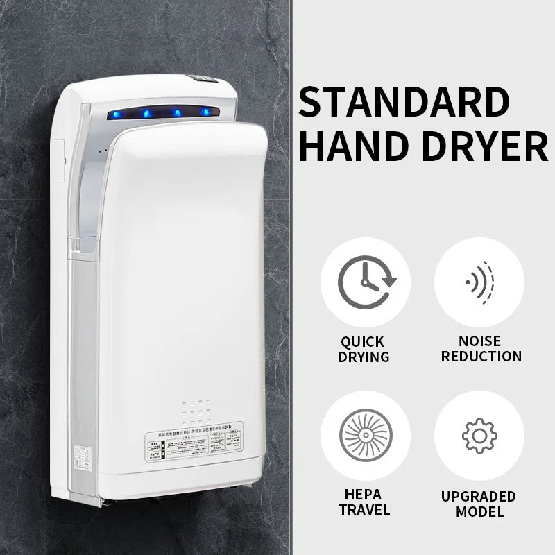 1800W Automatic Jet Hand Dryer with HEPA Vertical Slim Double for Commercial Wall Mounted Electric Fast Drying for Toilet