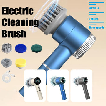 Wireless Electric Cleaning Brush With 5 Replaceable Brush Head Three-speed Adjustable Automatic Handheld Bathroom Kitchen