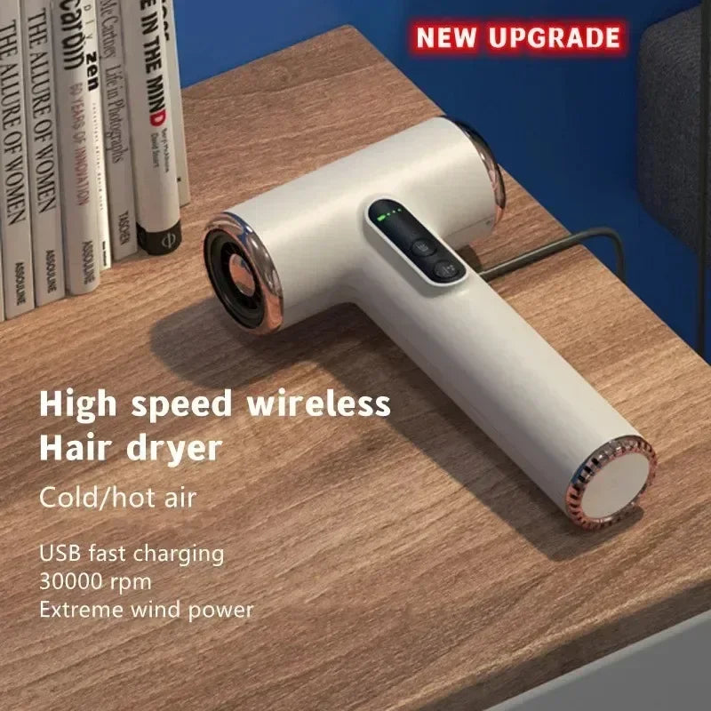 Portable Rechargeable Hair Dryer USB Charging LCD Display Screen Blow Dryers for Dormitory/Travel Strong Wind Low Noise 3 Gears