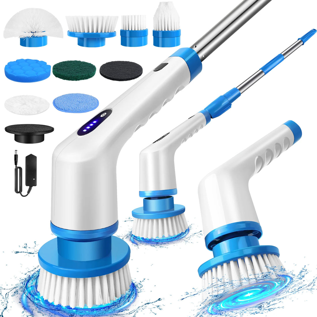 DayPlus 10 in 1 Electric Spin Scrubber Cordless Rechargeable, Electric Cleaning Brush Adjustable Handle Shower Cleaner Brush