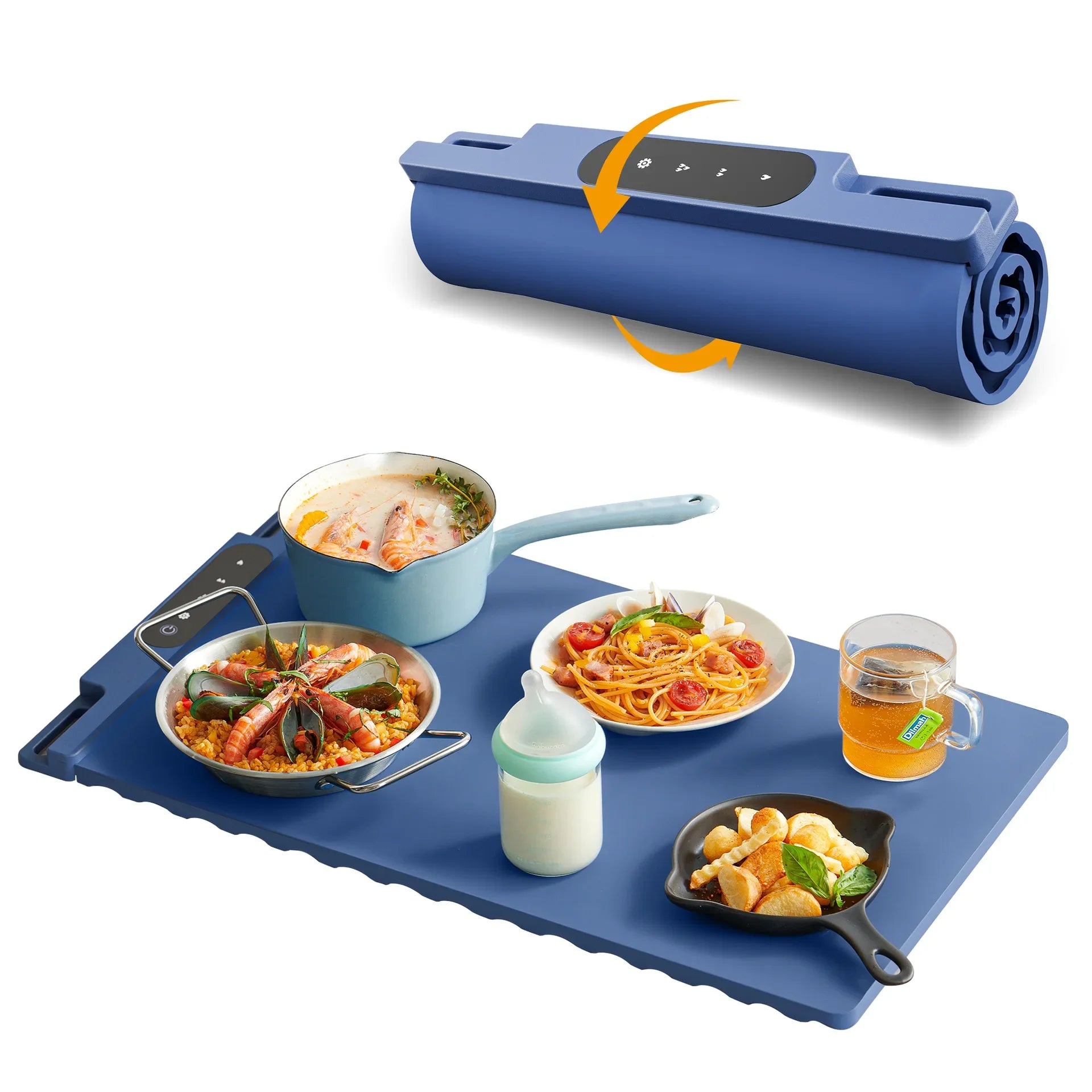 220V Square Heating Plate Hot Dishes, Meals & Constant Temperature Flexible Silicone Rollable Foldable Electric Beverage Warmer