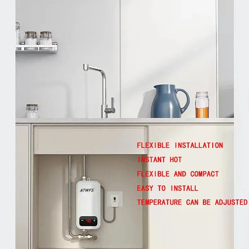 ATWFS Instant Water Heater 220V 4600W Portable Electric Heaters for Bathroom Hot Water Shower and Home Kitchen Heating