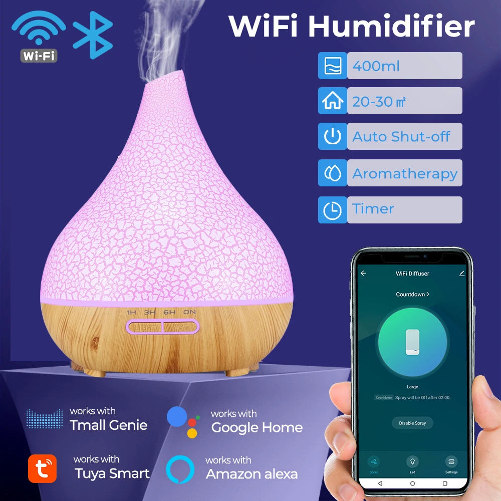 Tuya WiFi Smart Humidifier Essential Oil Diffuser Aromatherapy Ultrasonic Air Humidifiers Aroma Diffuser Work With Google Home