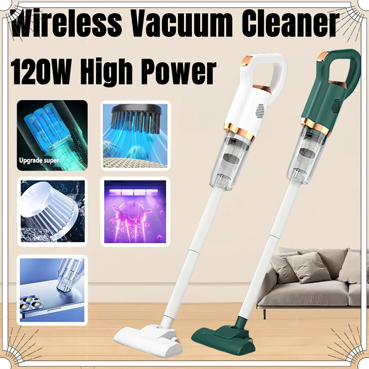 Handheld Wireless Vacuum Cleaner Electric Sweeper 8500Pa 120W Powerful Cordless Home Car Remove Mites Dust Cleaner