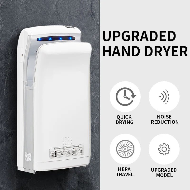 1800W Automatic Jet Hand Dryer with HEPA Vertical Slim Double for Commercial Wall Mounted Electric Fast Drying for Toilet