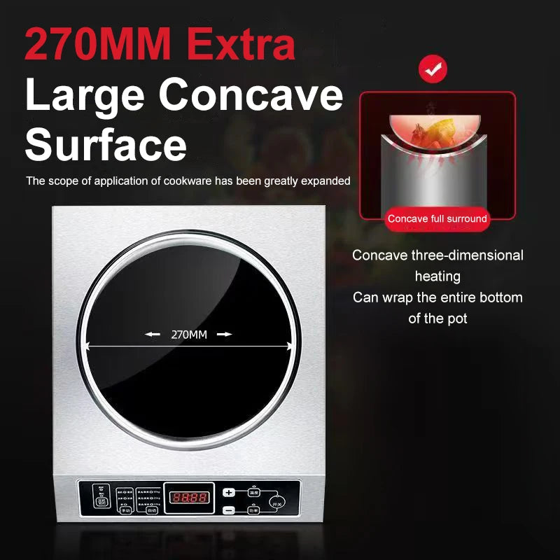 Commercial 3500W Electromagnetic Induction Cooker Concave Magnetic Waterproof Hotpot Hob Burner Stir-fry Cooking Stove Cooktop