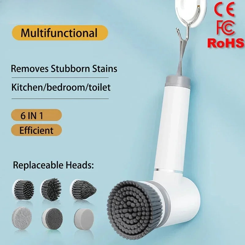 Multifunctional Cordless Spin Scrubber With Replacement Heads Rechargeable Kitchen Cleaning Brush Electric Cleaning Brush