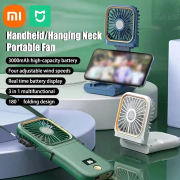 Xiaomi Portable Fan Hanging Neck Fan Handheld USB Charging 3000mAh 180° Folding Desktop Air Cooling Fan Emergency Power Supply