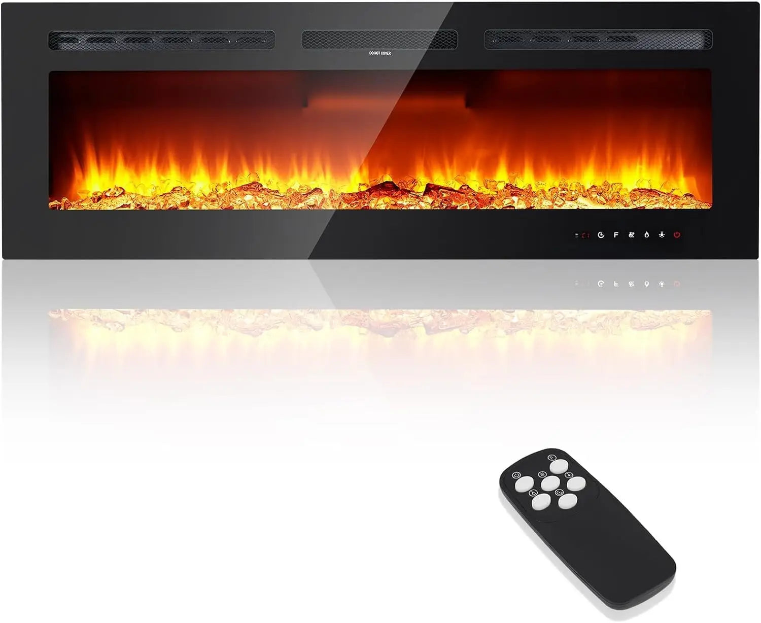 50" Electric Fireplace in-Wall Recessed and Wall Mounted with Remote Controls 12 Realistic 3D Flame Colors, 900/1800 W Heater