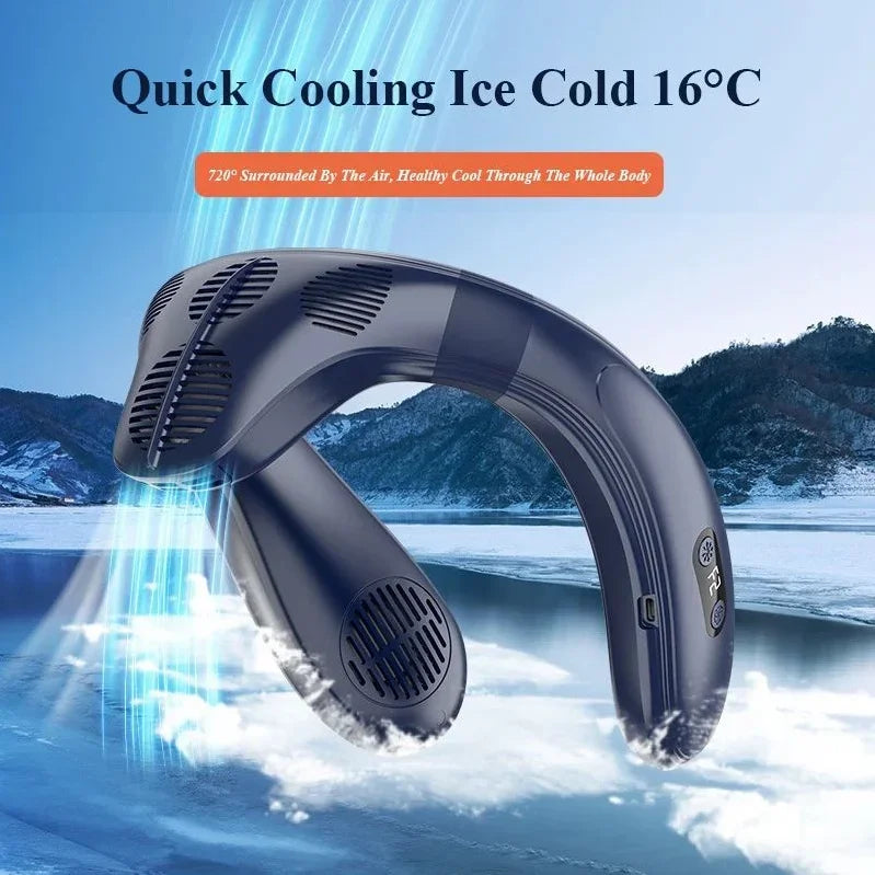 Portable Neck Fan New Neck Air Conditioner Rechargeable Semiconductor Cooling Bladeless Fan Outdoor Personal Fan Wearable Cooler