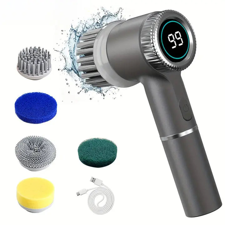 Wireless Electric Cleaning Brush With 5 Replaceable Brush Head Three-speed Adjustable Automatic Handheld Bathroom Kitchen