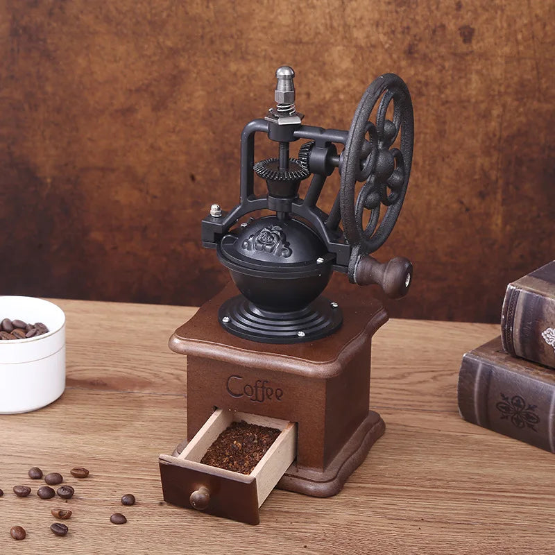 Hand Shake Coffee Bean Grinders Vintage Big Wheel Manual Coffee Machine Cast Iron Vintage Shaker Coffee Grinding Beans