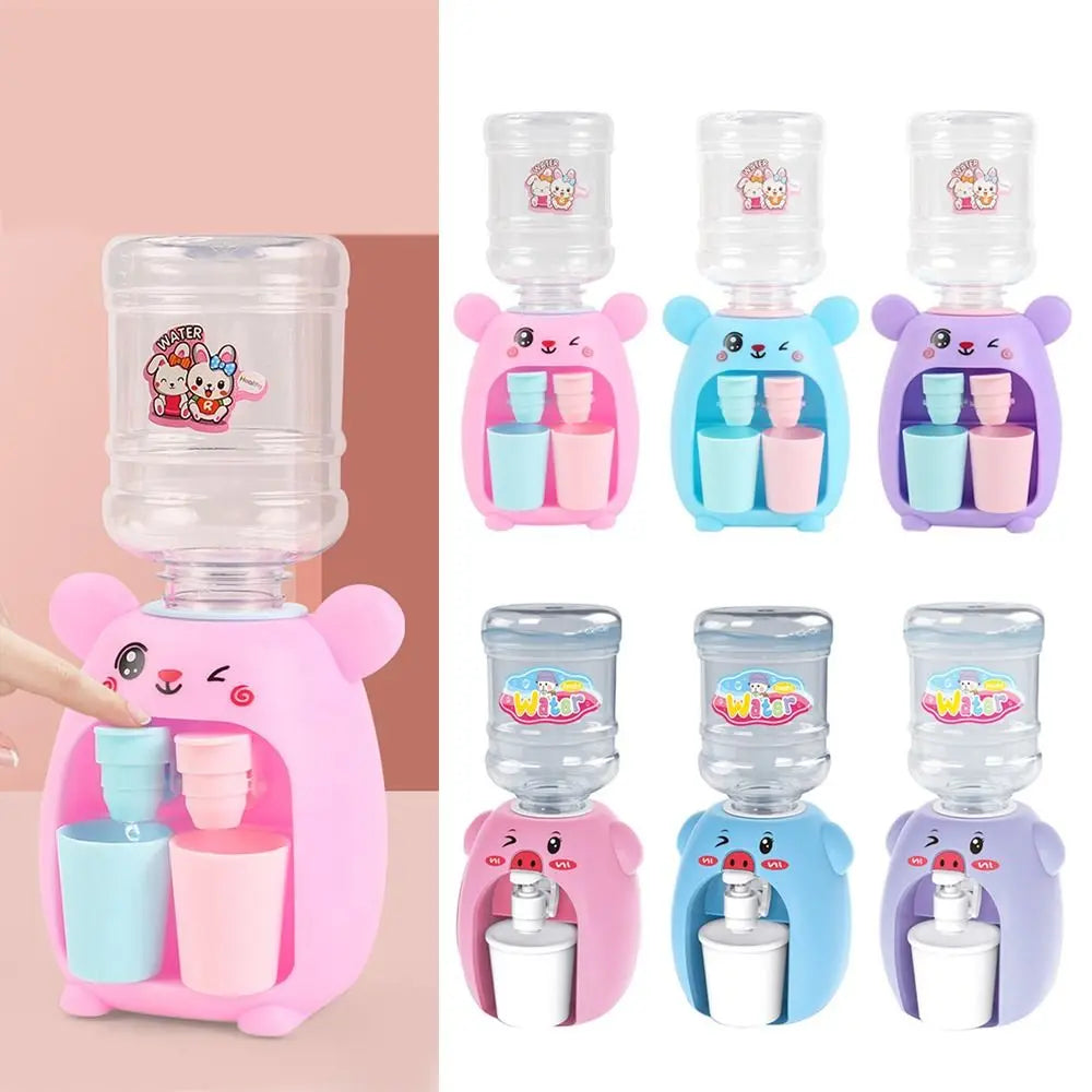 Mini Water Dispenser for Children Kids Gift Cute Cold/Warm Water Juice Milk Drinking Fountain Simulation Cartoon Pig Kitchen Toy