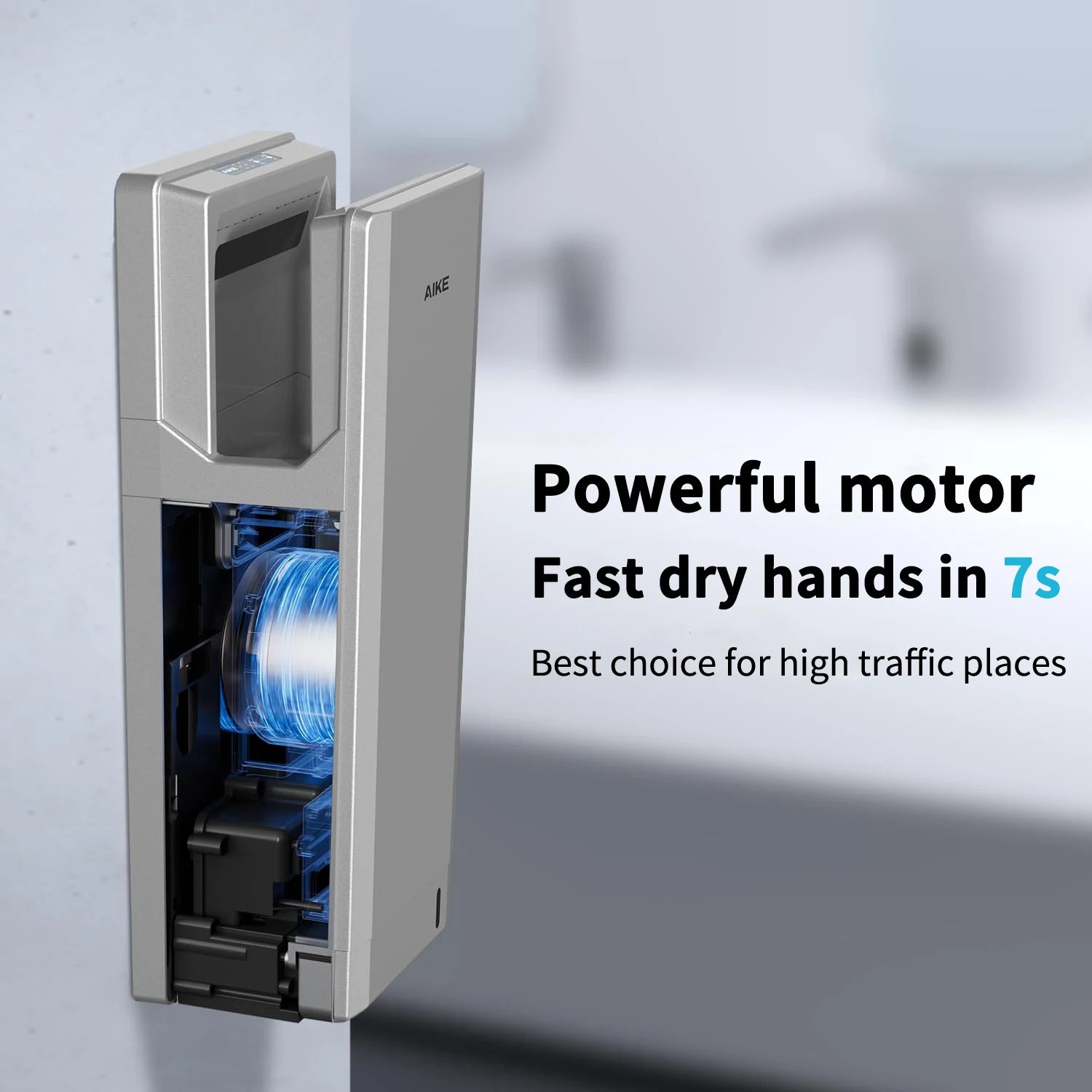 AIKE Premium Commercial Vertical Hand Dryer with HEPA Filter High Speed Automatic Hand Dryer For Mall Hotel Toilet Bathroom