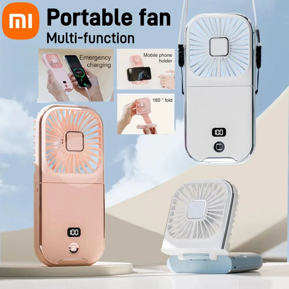 Xiaomi Portable Fan Hanging Neck Fan Handheld USB Charging 3000mAh 180° Folding Desktop Air Cooling Fan Emergency Power Supply