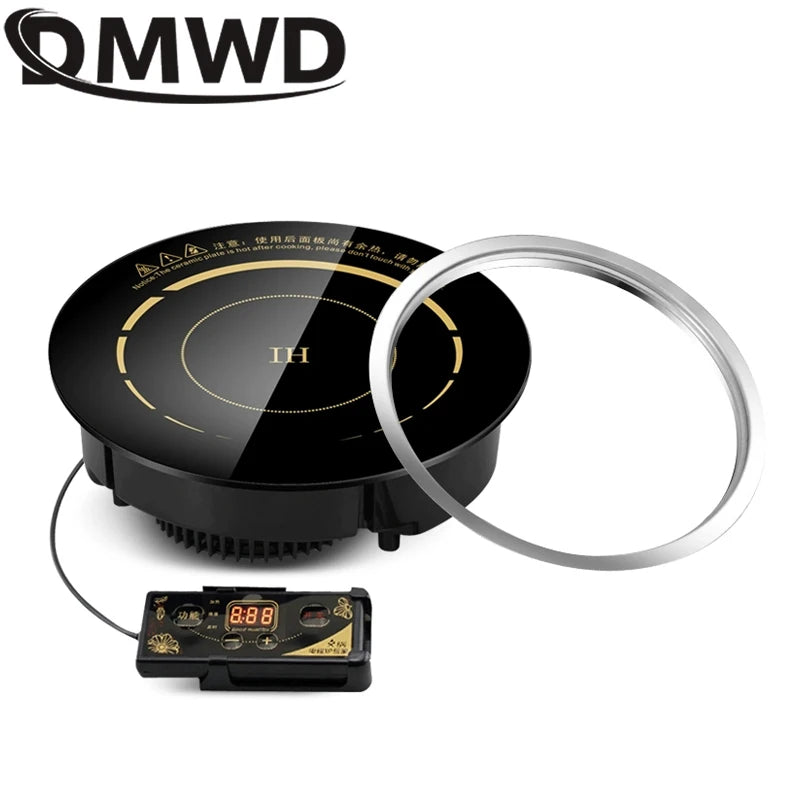 DMWD 2000W Round Electric Magnetic Induction Cooker Wire Control Black Crystal Panel Hotpot Cooktop Stove Cooktop Hot Pot Oven