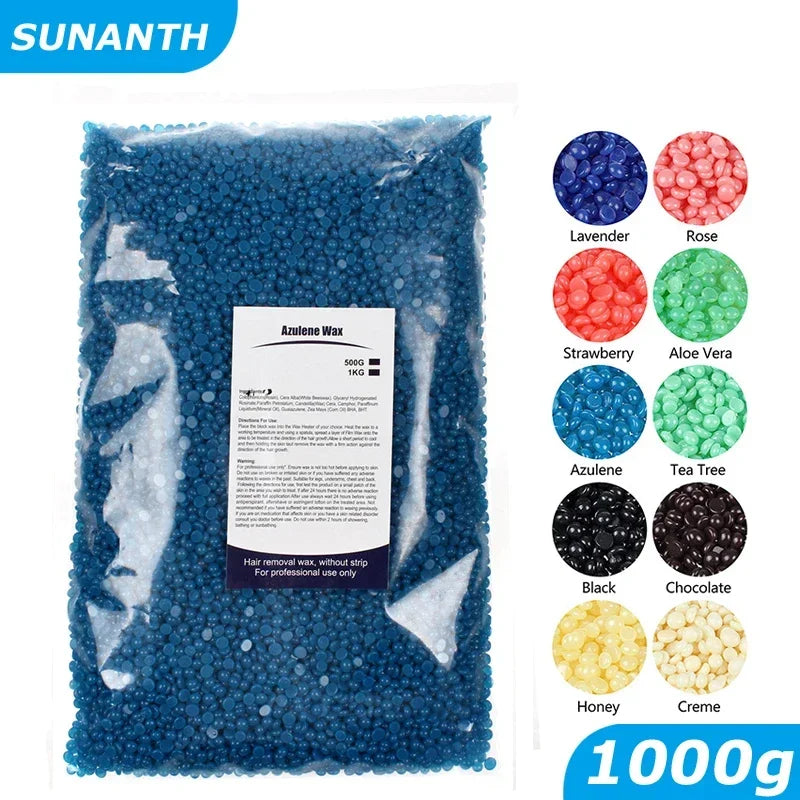 1000g Hard Waxing Wax Beans for Depilation Hair Removal Hot Film Wax Beads for Wax Heater Machine Paper-free No Strip Depilatory