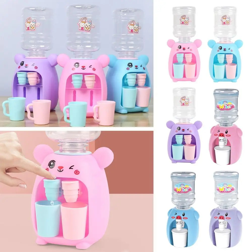 Mini Water Dispenser for Children Kids Gift Cute Cold/Warm Water Juice Milk Drinking Fountain Simulation Cartoon Pig Kitchen Toy