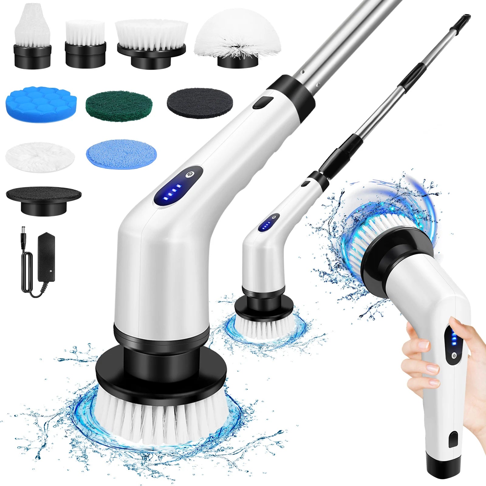 DayPlus Electric Floor Scrubber 10 in 1 Electric Cleaning Brush Cordless Spin Scrubber Long Handled Scrubbing Brush Cleaning