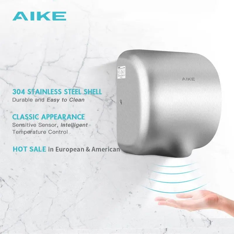 AIKE Commercial Airflow Hand Dryer Powerful Stainless Steel High Speed Hand Dryer High Quality Infrared Sensor Bathroom Dryer