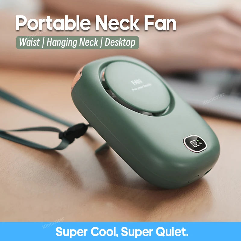 New Portable Hanging Neck Fan, Mini Cooling Waist Fans, Rechargeable Bladeless Fans 2000mAh Outdoor Personal Ventilador