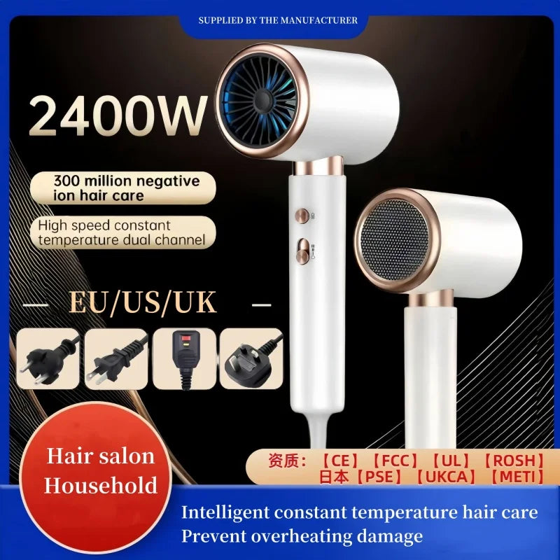 2025 Professional High-Speed Hair Dryer 2400W High-Power Silent EU/US/UK Plug Household Hair Salon Hair Dryer