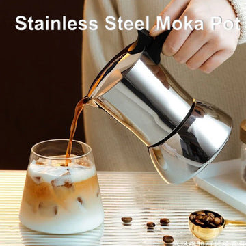 4-10 Cups Mocha Pot Stainless Steels Italian Coffee Maker Extraction Coffee Pot Espresso Utensils for Induction Cooker Gas Heat