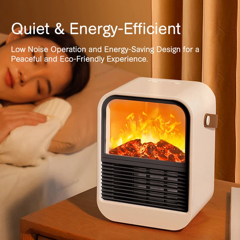 Portable Electric Fireplace Heater Desktop LED Flame Household Home Heating Stove Radiator Low Noise Warm Blower Fan for Indoor