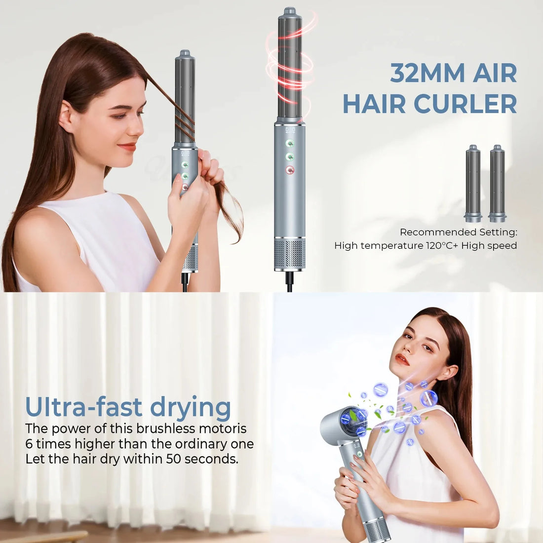 1400W Professional 5 in 1 Hair Dryer With Comb High-Speed Hot Air Brush Negative Ions Blow Dryer Brush Air Styling Curling Iron