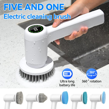 Electric Cleaning Brush 5 In 1 Electric Spin Cleaning Scrubber USB Rechargeable Electric Rotary Scrubber Household Appliances