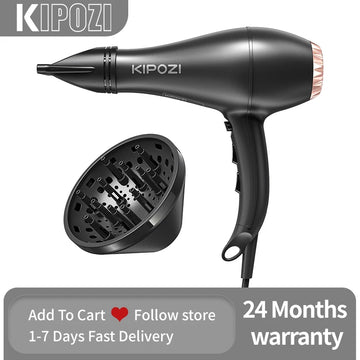 KIPOZI Professional 2200W Hair Dryers, Negative Ionic Blow Dryer with Diffuser and Airflow Concentrator, Fast Drying Time