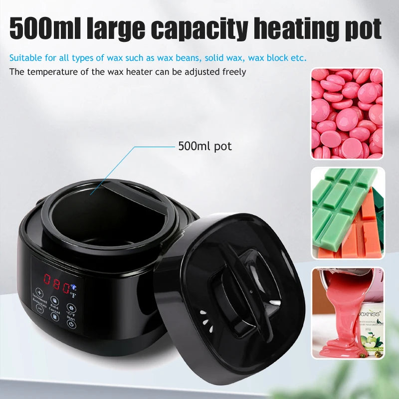 500ml Wax Heater Machine for Hair Removal Wax Melting Warmer Pot with LCD Temperature Display Depilatory Waxing Beans Heater