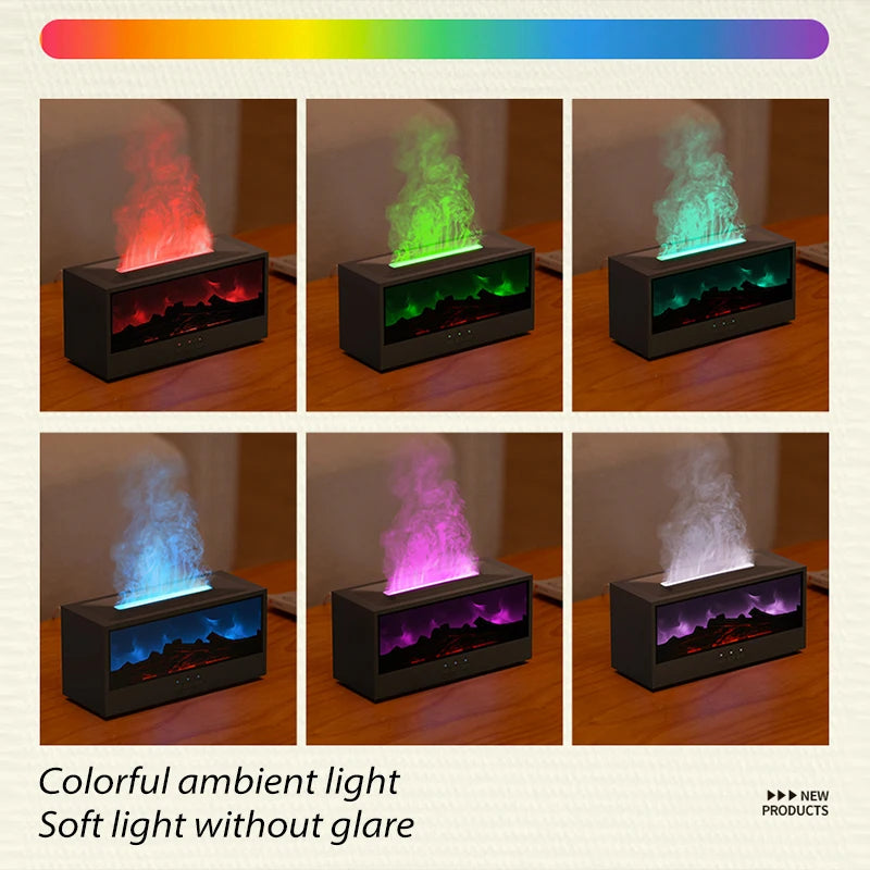 Colorful Flame Fireplace Aroma Diffuser Waterless Auto-Off Air Humidifier w/ Timer Remote Control for Home Bedroom Creative Gift