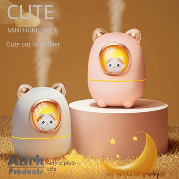 Cartoon Kitty Air Humidifier Diffuser Aroma Essential Oil Perfume With Night Light Room Plant Bedroom Cute Silent USB Power