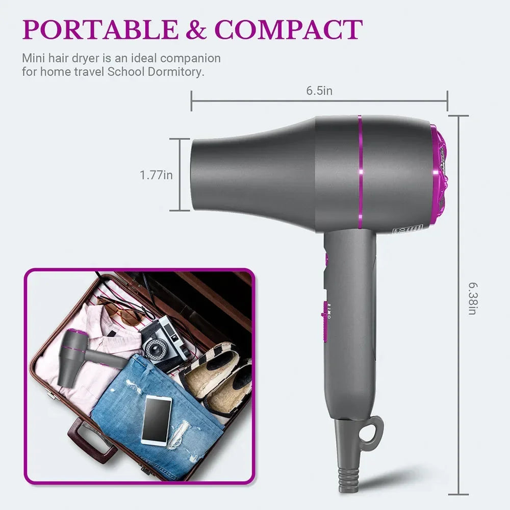 Professional Hair Dryer 1800W Powerful Hot and Cold Strong Wind Blower Constant Temperature Collecting Air Comb Nozzle Gear