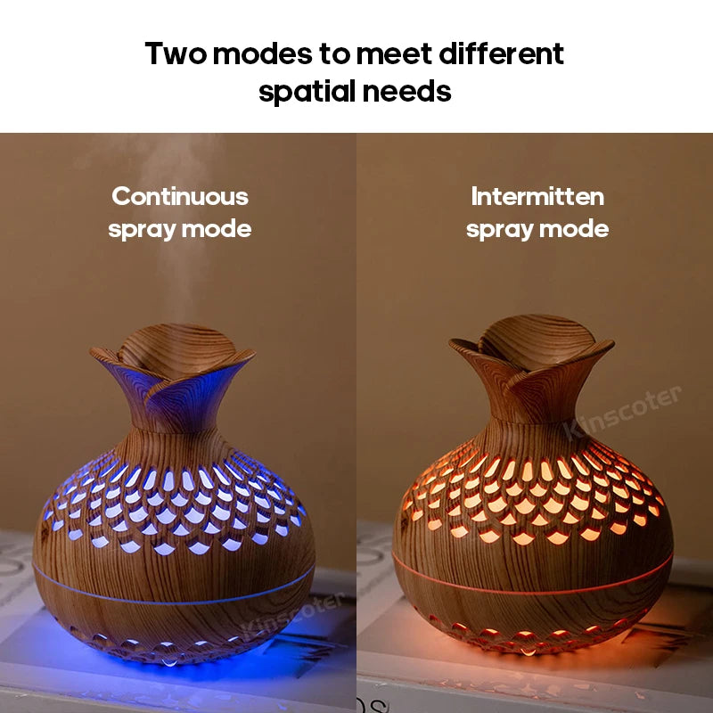 Vase Aromatherapy Diffuser 300ml Wood Grain Portable Air Humidifier Essential Oil Diffuser Sprayer Ultrasonic Atomizer RGB Lamp