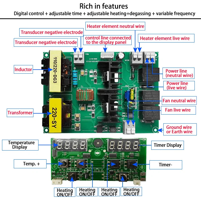 Ultrasonic Cleaner PCB Driver Boards Circuit Board Kit With 40KHz PCS Ultrasounic Transducer