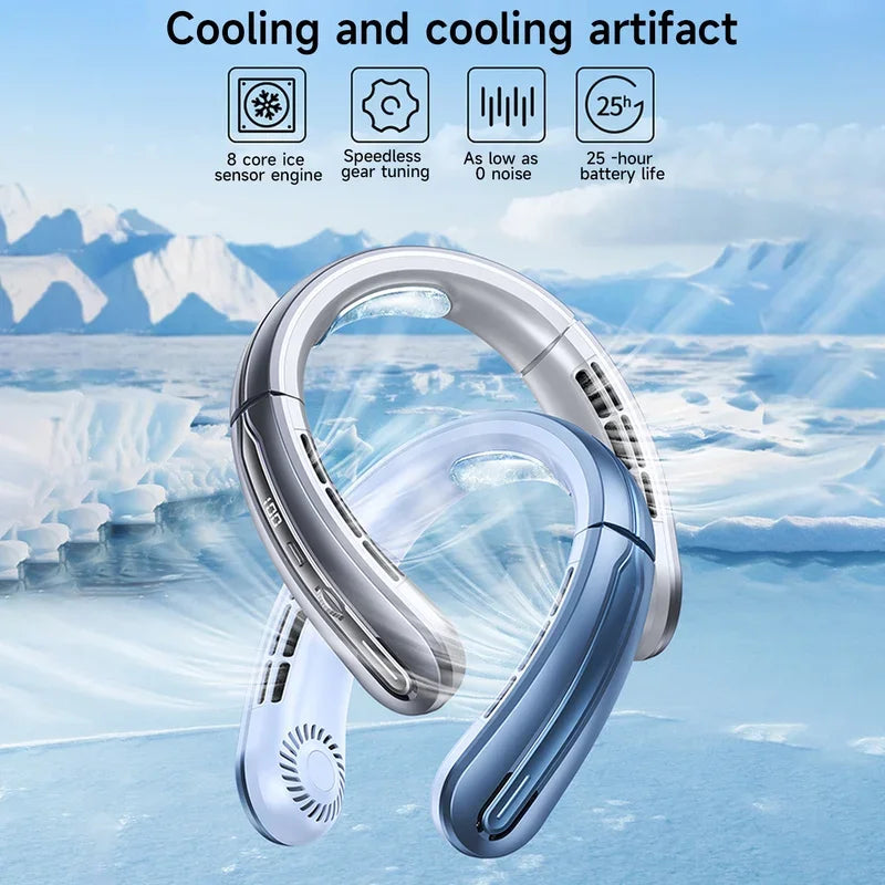 Xiaomi Portable Mini Hanging Neck Fan Digital Display Power Fan Neckband Air Cooler USB Rechargeable Fans Cooling Tool Summer