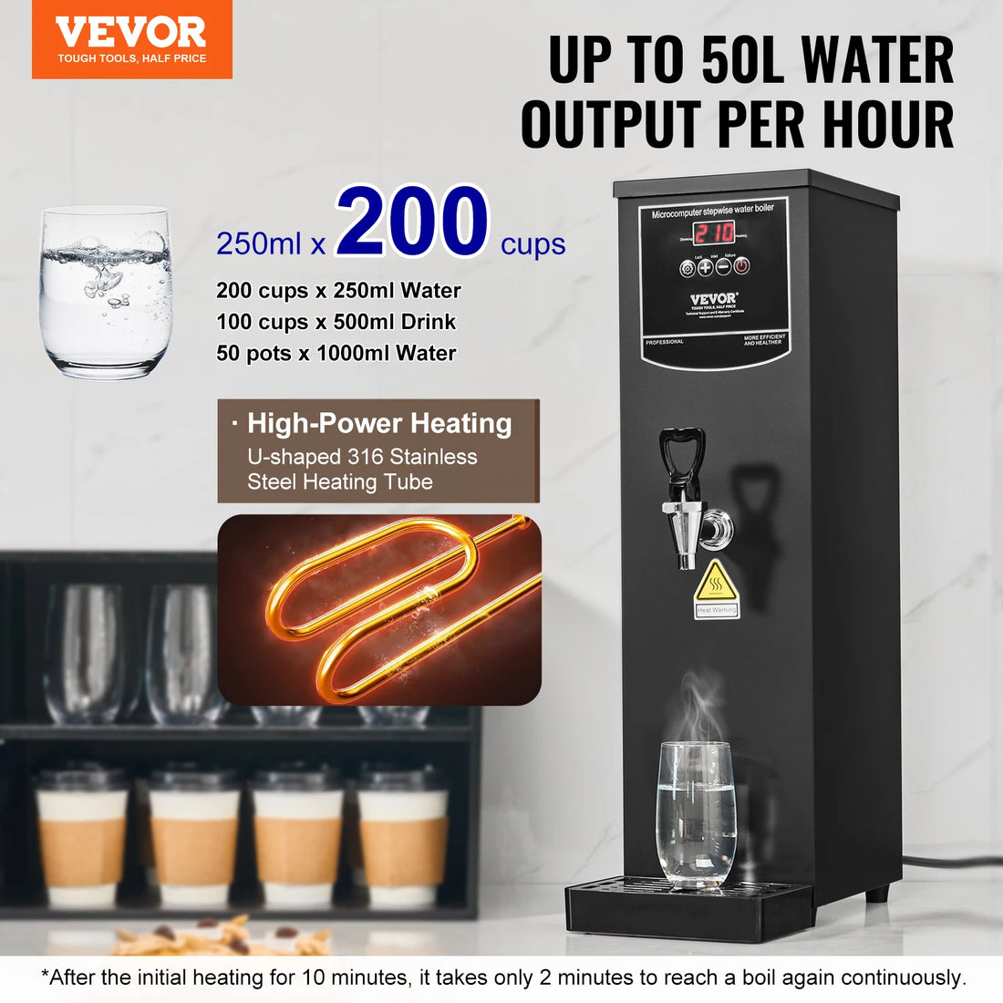 VEVOR 10 15 20 L Commercial Water Boiler Electric Hot Water Dispenser Fast Heating 50L per Hour for Coffee Tea Restaurant Office