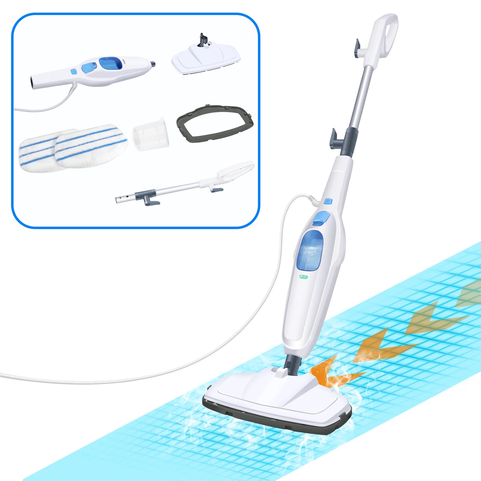 DayPlus Steam Mop&Detachable Steam Cleaner,1500W Floor Steamer for Carpet Laminate Hardwood Grout Tile Marble,400ml Tank